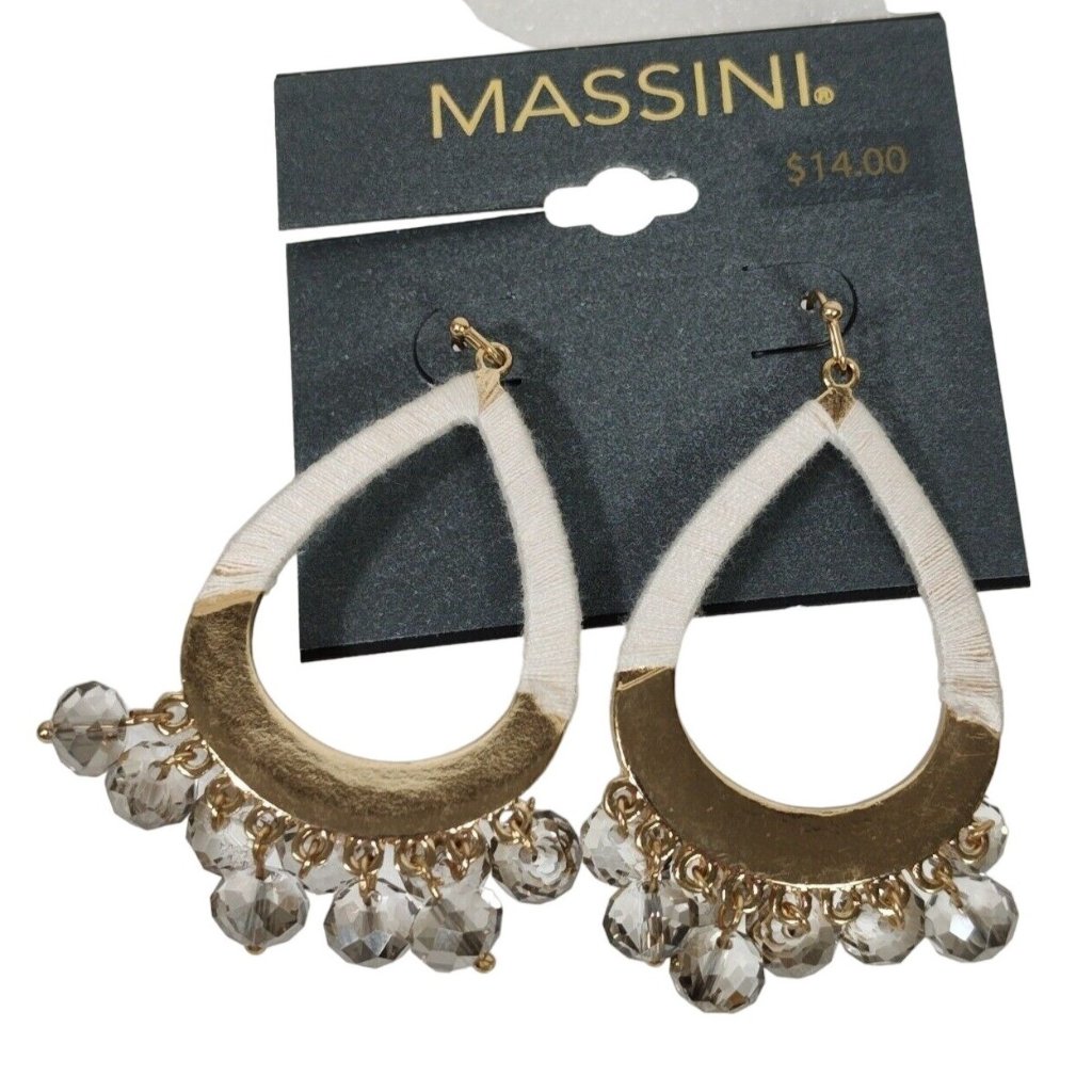 Massini Gold Tone Gray Skies Beaded Hanging Dangle Earrings Jewelry New 12$